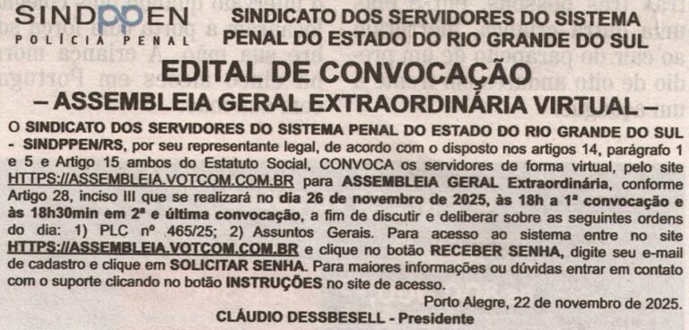 edital de convocação - Assembleia Geral Extraordinária Virtual